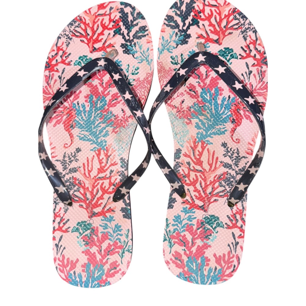 Vera Bradley Shore Thing Flip Flops Women's L 9-10 Coral Seahorse Beach Sandals